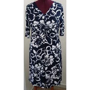 Jones New York Signature Abstract Floral Print Maxi Dress L navy white stretch